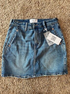 Dear John Medium Blue Denim Mini Skirt with Front Pockets